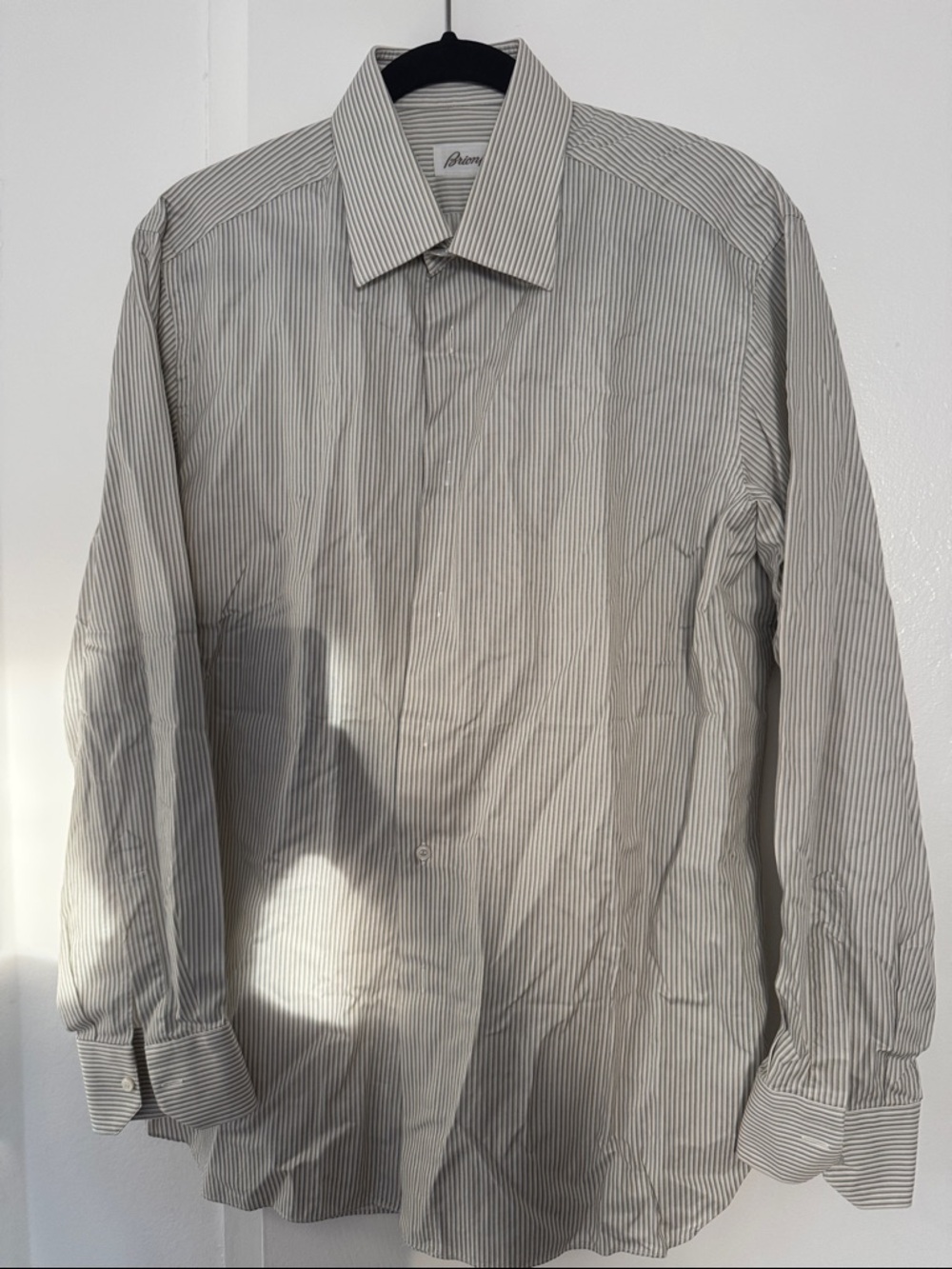 Brioni Men's Thin Grey Stripe Dress Shirt